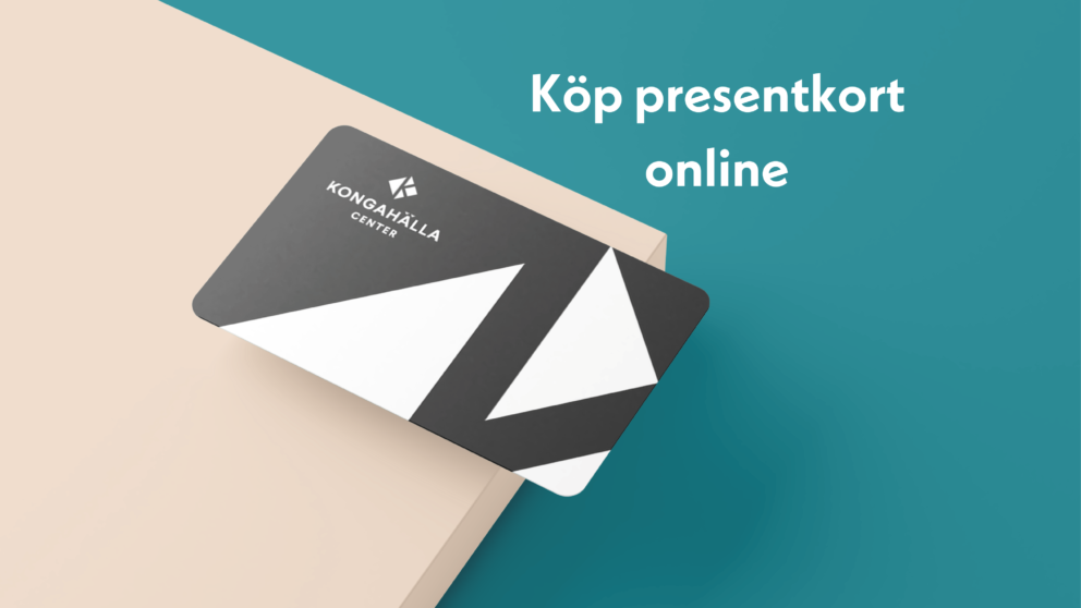 Kongahälla Centers presentkort mot turkos och beige bakgrund